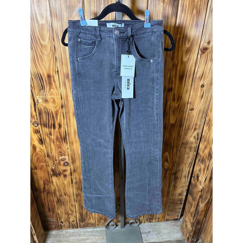 Mica Los Angeles Womens Gray Bootcut Jeans Tummy Control Slimming Front Seam 26